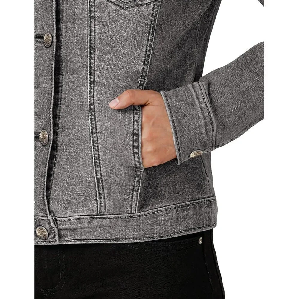 Women's Denim Jacket Medium Classic Fit Pockets Collared Button